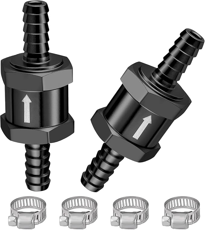 EVIL ENERGY 1/4'' (6mm) Check Valve, 2 Pcs Aluminum One Way Fuel Check Valve for Gasoline, Diesel & Coolant with Universal Hose Clamps, Black
