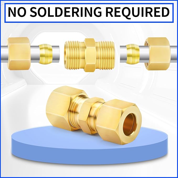 ChillWaves Brass Compression Tube Fitting, 1/2" OD x 1/2" OD Compression Union Connector(5-PACK)