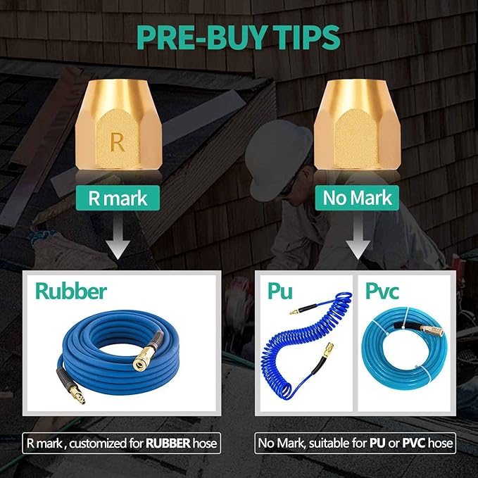 2pcs Premium Solid Brass Pneumatics Reusable Rubber Hose-End Repair Fitting, 3/8" Barb For 3/8-Inch ID Rubber Air Hose With 1/4" NPT