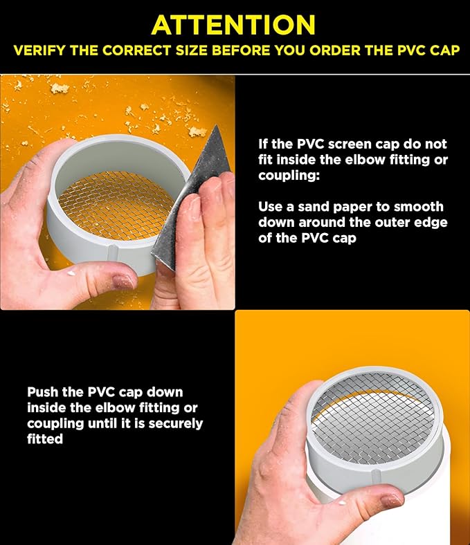 Raven R1510 PVC Termination Cap Mesh Screen Vent Cover, Furnace & Roof Vent Cap, Stainless Steel Wire Round Exhaust Pipe Cover End 4" Inner & 4.5" Outer Diameter