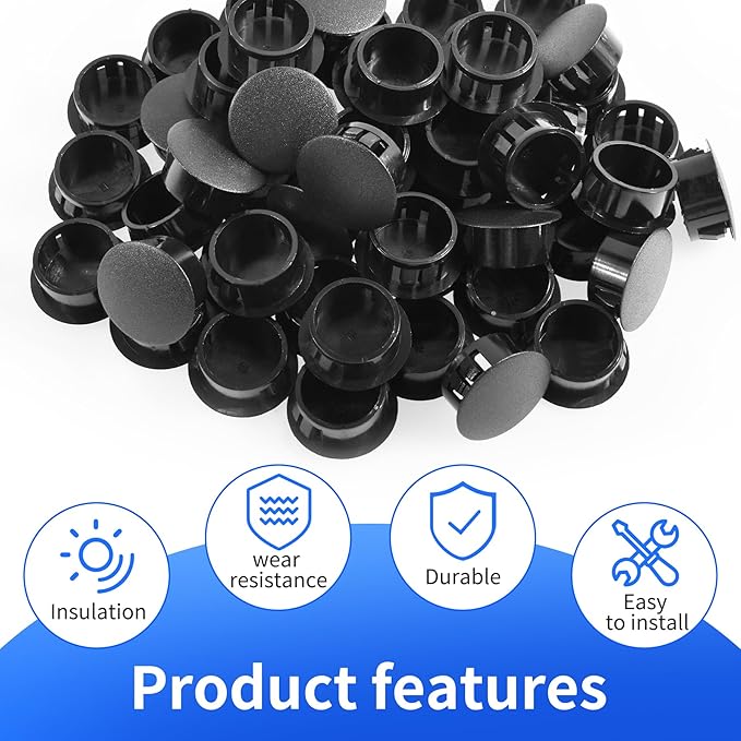 50 Pcs OD 0.85"(21.6mm) Black Hole Knockout Locking Plugs,Plastic Nylon Round Drilling Hole Plugs,Flush Type Panel Round Snap in Fastener,Tube Fastener Cover for Furniture Insert End Caps
