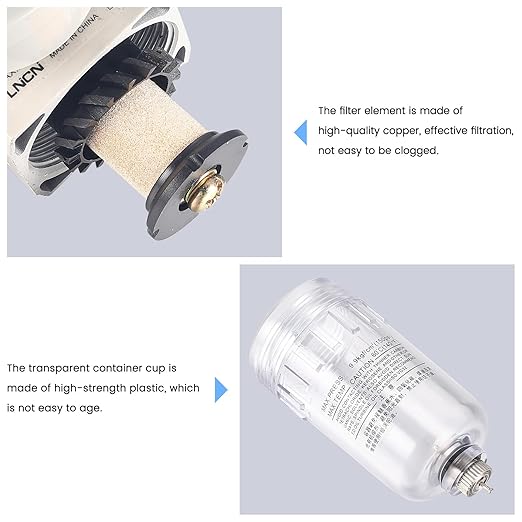 1/4 Inch NPT Air Filter Pressure Regulator, Water Separator Compressed Air Pressure Regulator for Compressor AW2000-02