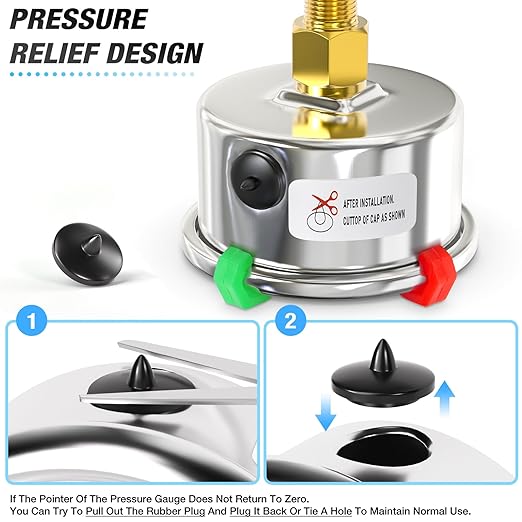 MEANLIN MEASURE 0~60Psi Dry Pressure Gauge Stainless Steel 1/4" NPT 2" FACE DIAL Waterproof for Pool Filter Pump Water Air Compressor Tire Pressure Tester Back Mount (with 2PCS Snaps)