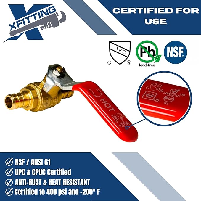 XFITTING 4 Pieces 1/2" Pex Ball Valve Hot & Cold, 24-2-1&2=4X (4 Packs)