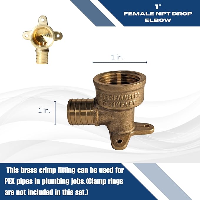 XFITTING 1 Inch Pex x 1 Inch Female NPT Drop Ear Elbow, 5 Pieces