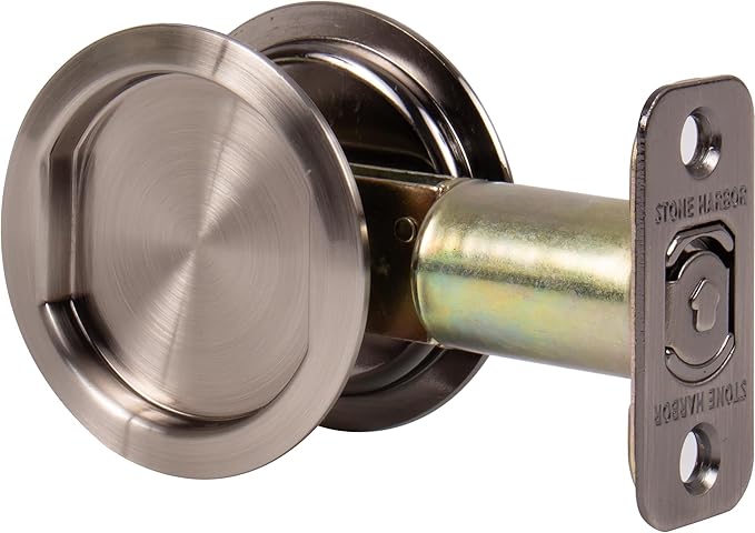 Round Pocket Door Lock, Passage (Hall/Closet) Latch, 2-3/4" Backset, RCL, Antique Nickel by Stone Harbor Hardware