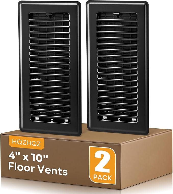 4x10 Floor Register, 2 Pack Heavy Duty Steel Walkable Floor Vent Covers, Easy Adjust Air Supply Lever, Vent Covers for Home Floor, Black