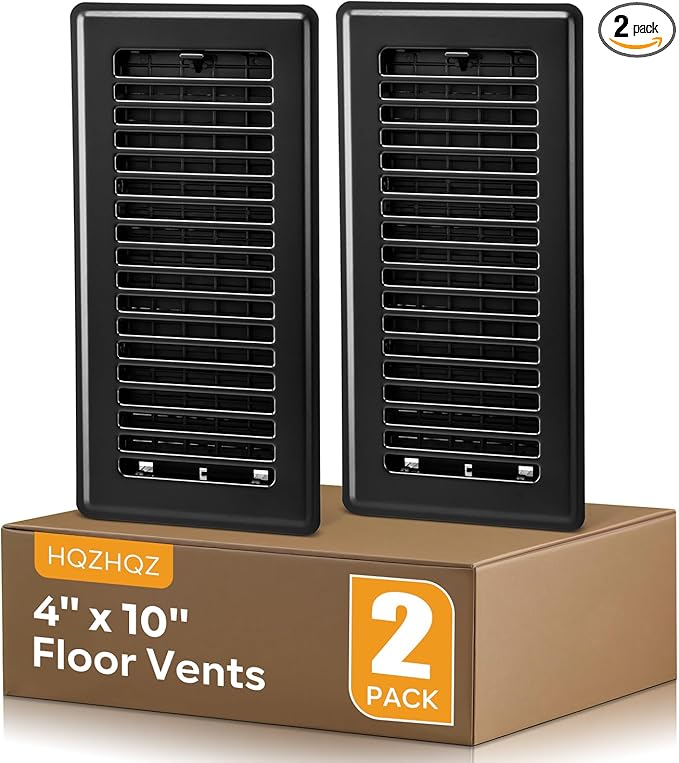 4x10 Floor Register, 2 Pack Heavy Duty Steel Walkable Floor Vent Covers, Easy Adjust Air Supply Lever, Vent Covers for Home Floor, Black