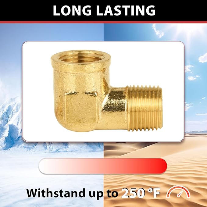 (Pack of 5) EFIELD 1/2" MNPT X1/2" FNPT 90 Degree Barstock Street Elbow, Female to Female Brass Pipe Fittings,(NPT122)