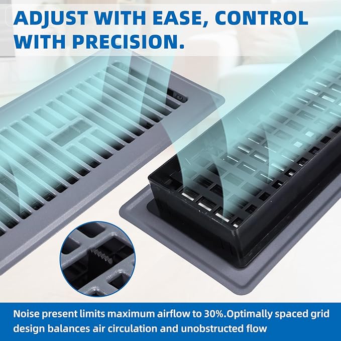 Floor Register 4x14-4 Pack Floor Vents Covers Heavy Duty Steel Walkable Floor Grates Vent Covers for Home Floor Intermediate Switch Design Adjustable Air Vent Covers for Sidewall and Floor, Gray