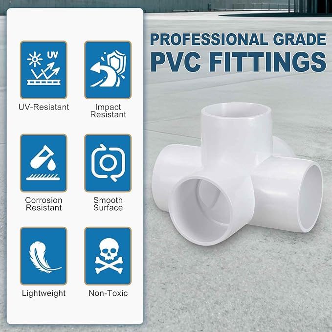 10 Pack 1/2" SCH40 PVC Elbow Pipe Fitting, 5-Way PVC Elbow Corner Side Outlet Cross Fitting, Furniture Grade Pipe Connectors for DIY Project, Pond Protection, Socket x Socket