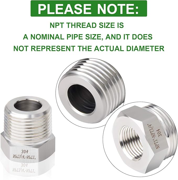 TAISHER 5PCS Forging of 304 Stainless Steel Reducer Hex Bushing, 1" Male NPT to 3/4" Female NPT, Reducing Cast Pipe Adapter Fitting
