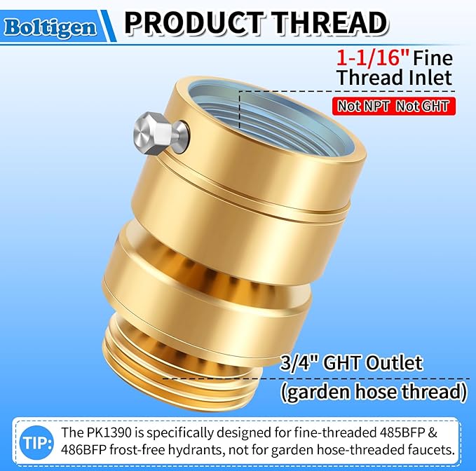 Fine Thread Vacuum Breaker, PK1390 1-1/16" Fine Thread Female No Lead Brass Self-Draining Vacuum Breaker, Hose Bib Vacuum Breaker, Providing you with Healthy Portable Water (NOT fit 3/4" GHT Bibcock)