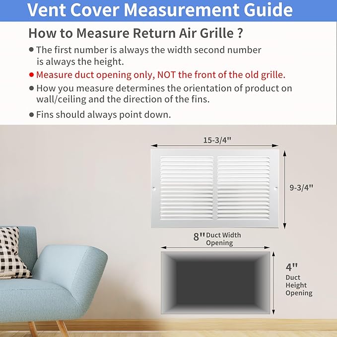 14"W x 8"H [Duct Opening Size] Steel Return Air Grille, Air Return Vent Cover for Ceiling and Sidewall - HVAC Air Vent Covers - [Outer Dimensions: 15.75"W x 9.75"H]