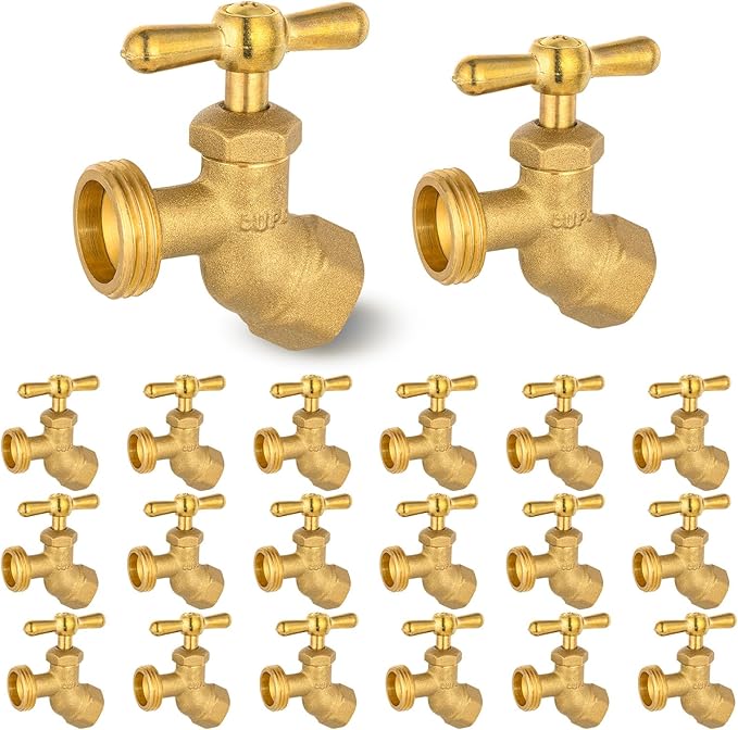 HeSun 20-Pack Brass No-Kink Hose Bibb Valve, 3/4" FIP Inlet x 3/4" MHT Outlet, Garden Hose Faucet/Valve(BIBCOCK010-20)