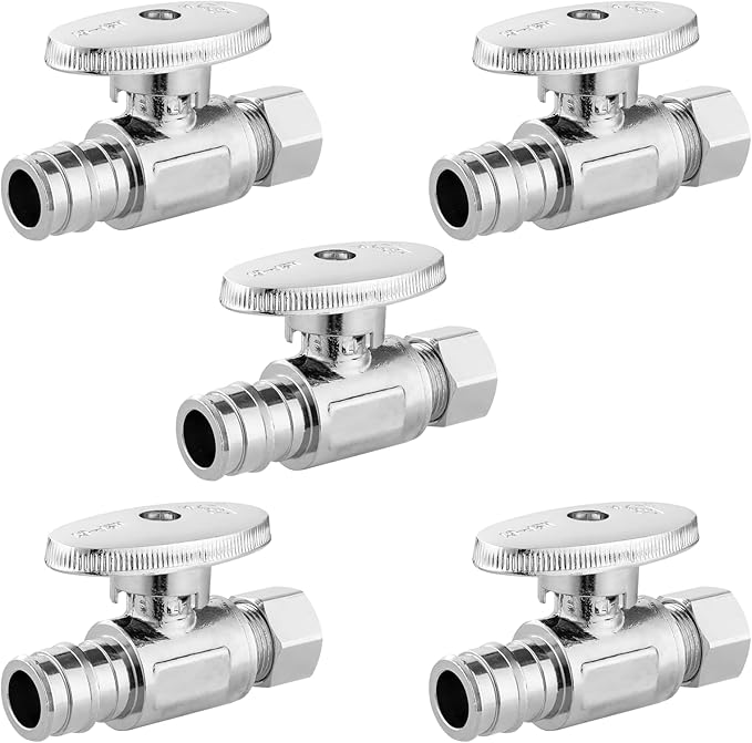 Straight Stop Valve,1/2 Inch Pex Expansion X 3/8 Inch OD Compression Straight Shut-off Valve with 1/4 Turn on/off (Pack of 5,ASTM F1960)(VALVE098-5Pack)