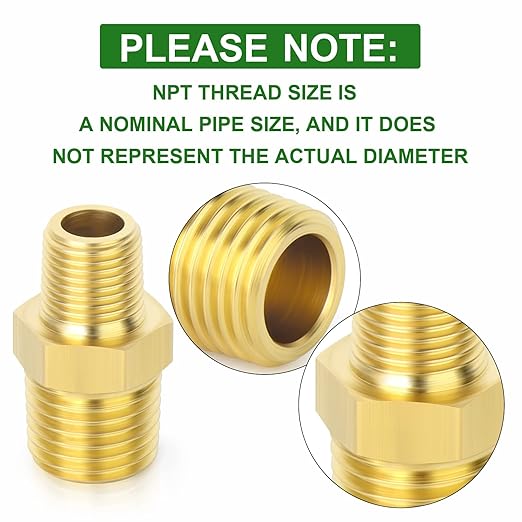 TAISHER 5PCS Brass Pipe Fitting, Reducer Adapter, Hex Nipple, 1/2-Inch Male Pipe x 1/4-Inch Male Pipe