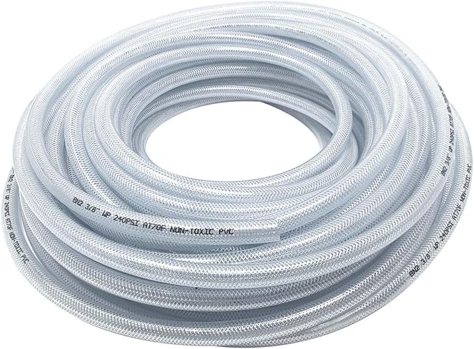 Gloxco Clear Braided PVC Tubing, Food Grade, Heavy Duty Reinforced Hose, 5/16" ID, 100 Ft Length