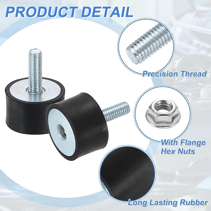 uxcell M6 Rubber Mounts, 4Pcs 24x15mm(DxH) Rubber Cylindrical Anti Vibration Isolator Shock Absorber with Lock Nut for Car Bobbin Generator Air Compressors