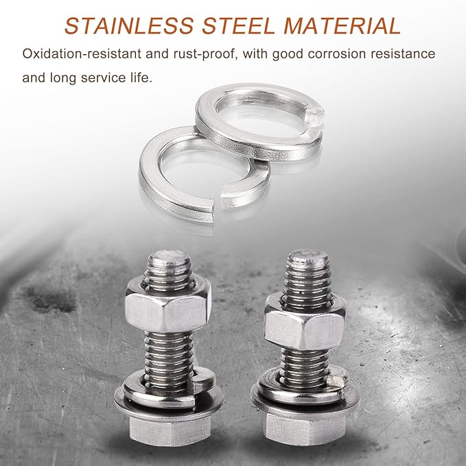 uxcell 150 Pcs Spring Lock Washer, M4 Split Lock Washer Assortment 316 Stainless Steel Lock Washers for Screws Bolts Nuts, Silver