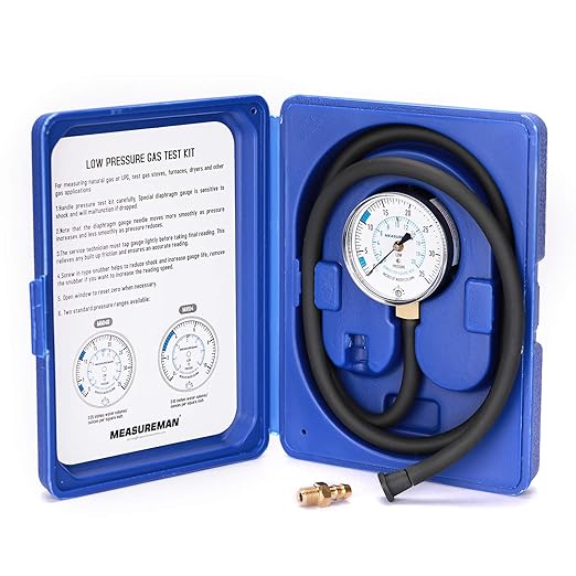 MEASUREMAN Natural Gas or LP Gas Manifold Pressure Test Kit, 0-35 "W.C., 1/4" NPT, 40" Length Hose