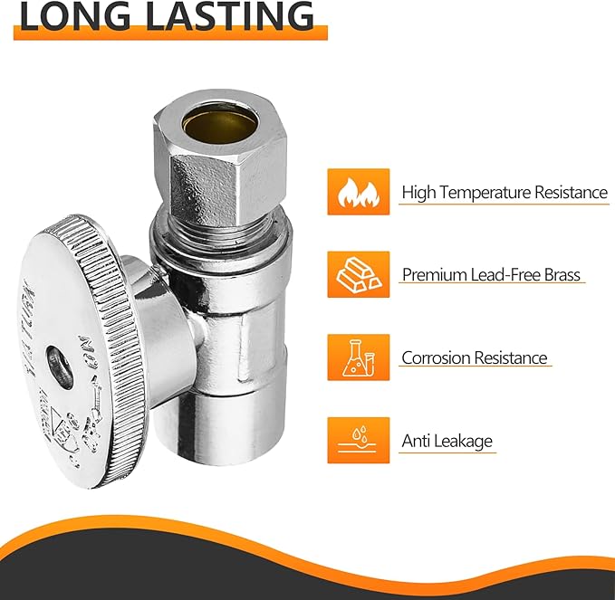 5-PCs HeSun Straight Stop Valve, 1/2" Sweat x 3/8" OD Compression Straight Stop, 1/4 Turn Shut Off Valve for Bathroom(VALVE093-5)