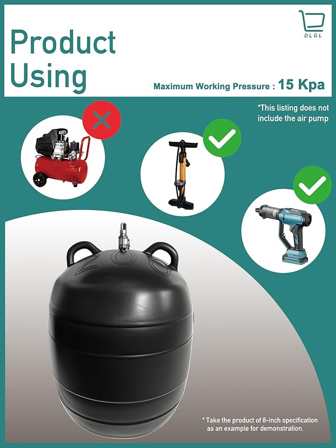 Inflatable Pipe Plug (Airbag) for Drainage Pipe & Sewer Pipe, Water Shut Off Tool with Accessories - Plumbing Tool for Pipe Repair, Closed Water Testing & Temporary Blocking (8 inch)