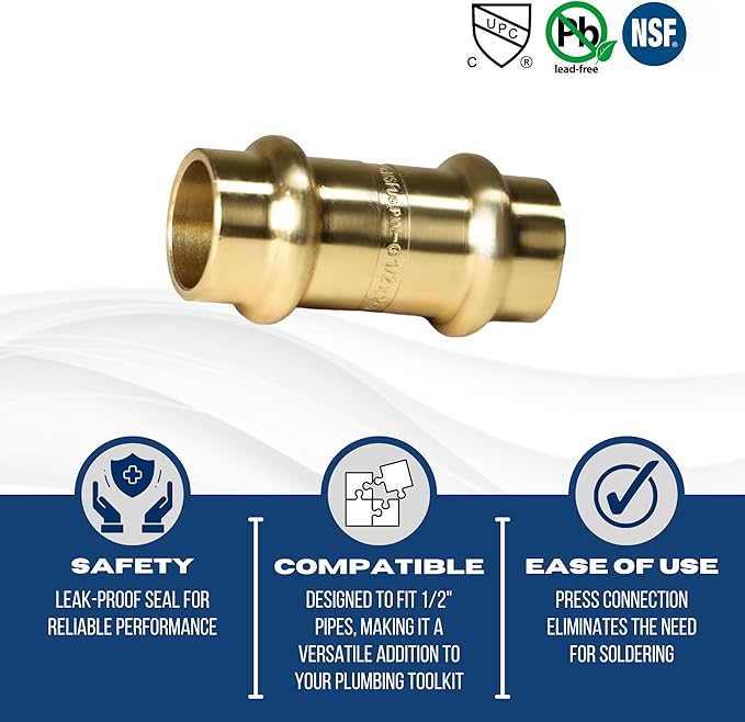 XFITTING 1/2 inch x 1/2 inch Press Coupling, Brass, 25 Pieces
