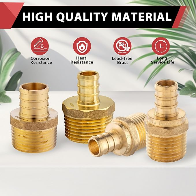 6-Pack EFIELD PEX 1-inch x 1-inch Male NPT Threaded Adapter Brass Crimp Fittings, LF Brass, NSF/ANSI 61,(PEX1807485)