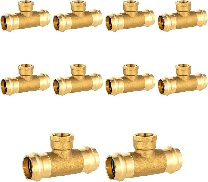 10-Pack HeSun Copper Pressure Fitting Tee, 1"PRESS x 1"PRESS x 1"Female NPT Tee, LF Brass