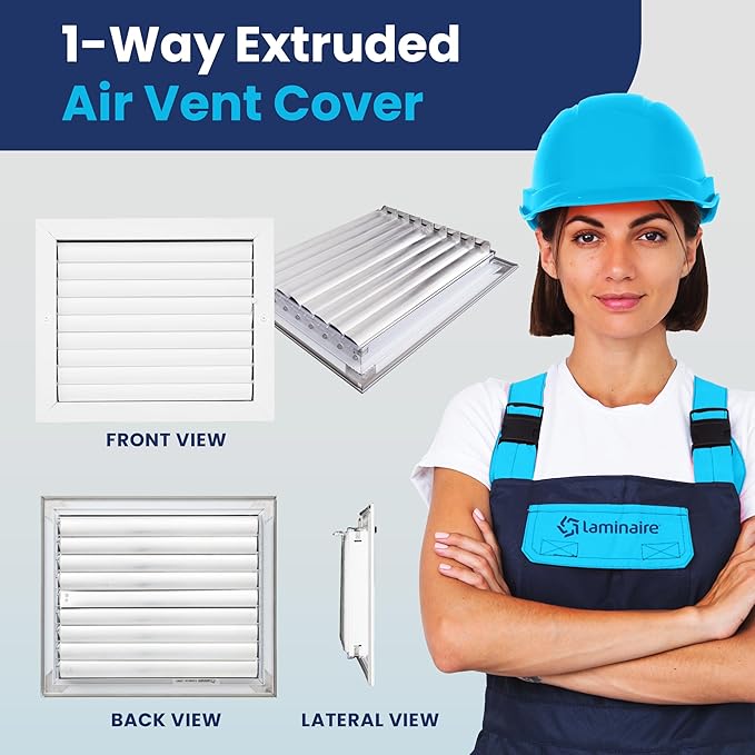 10x14 Inch (Duct Opening) Aluminum 1-Way Air Flow Vent – HVAC Vent Cover for Wall or Ceiling – Quiet HVAC Wall Register with Multi-Shutter Damper – Adjustable Curved Blade - Plastic Seal for Tight Fit