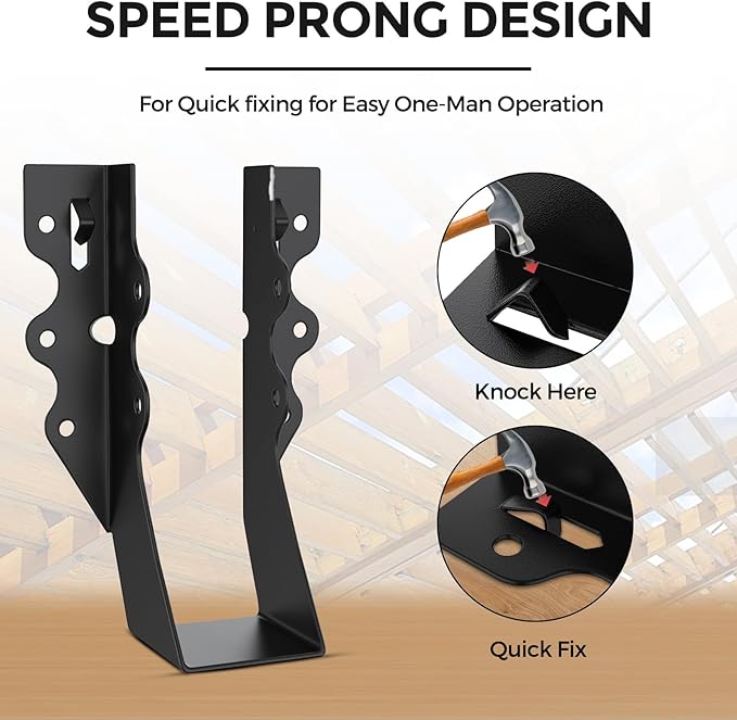 50Pcs Black 2x6 Joist Hangers for Wood,18 Gauge Metal Face Mount Joist Hanger,Lu26 Joist Hangers Powder Coating,Hurricane Ties for Rafter,Rafter Brackets 2x6 for Deck,Floor,Roof Overhang,Ceiling Joist