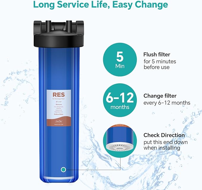 SimPure Whole House Water Filter Cartridges 20" x 4.5" Cation Exchange Resin Water Softening Filter, For DB20P, DB20P-3, WHB20, 2 Pack