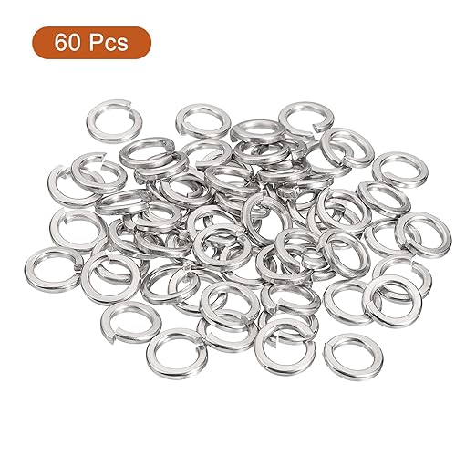uxcell 60 Pcs Spring Lock Washer, M8 Split Lock Washer Assortment 316 Stainless Steel Lock Washers for Screws Bolts Nuts, Silver