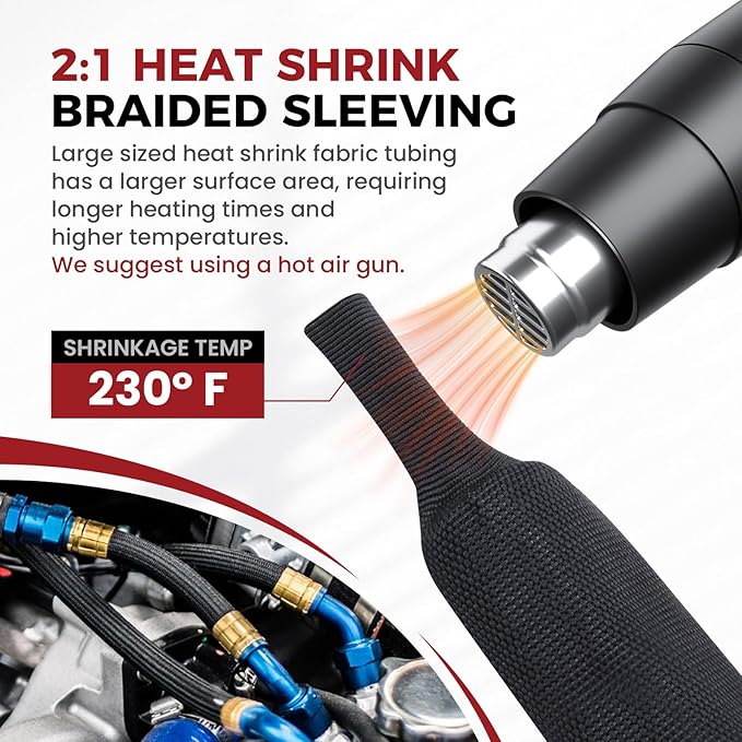 Heat Shrink Wire Loom 2:1 Shrinkable Braided Cable Sleeve 1/4 Inch ID-46ft Abrasion Protection Flexibility Fabric Wiring Harness Cover Sheath