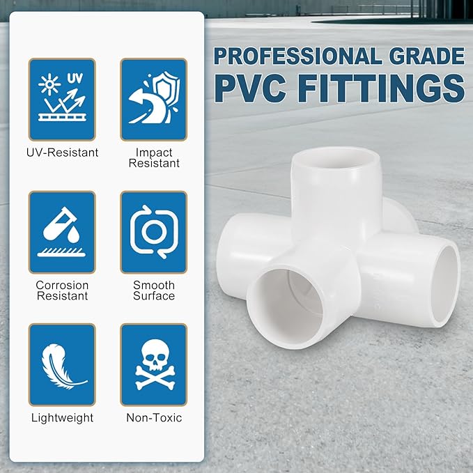 10 Pack 3/4" SCH40 PVC Elbow Pipe Fitting, 5-Way PVC Elbow Corner Side Outlet Cross Fitting, Furniture Grade Pipe Connectors for DIY Project, Pond Protection, Socket x Socket