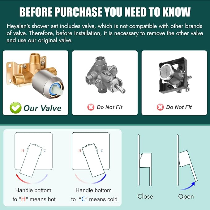 Heyalan Shower Faucet Set Square Stainless Steel Bathroom Rainfall Shower System One Handle Single Function Shower Trim Kit with Rough-in Valve Male Thread,Ceiling Mount,10 Inch,Brushed Nickel