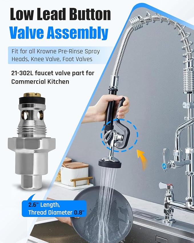 21-302L Push Button Valve Fit for Krowne Pre-Rinse Spray Heads Knee Valve Foot Valves