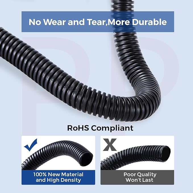Split Wire Loom 1/4 Inch, 13FT Wire Protector Tubing for Cords, Black Flexible Wire Conduit Cover, Cord Protectors from Pets No Chew Electric Wire Cover