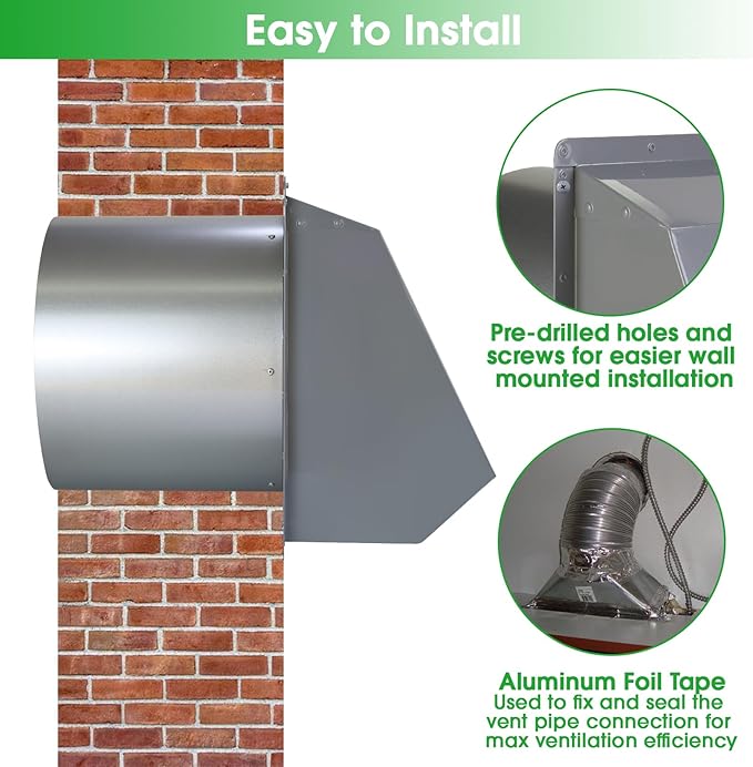 6 Inch Hooded Wall Vent with Screen and Damper,6 Inch Exhaust Vent Cover Cap for Outdoor Kitchen Range Hood Dryer Ventilation,Outside Wall Mount Extractor for House Air Exhaust,Galvanized Steel,Gray