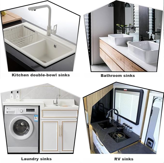 Flexible Expandable Double P-Trap Kit for 1 1/2" or 1 1/4" Double Bowl Sink Drain, Tube Pipes Kit Fit for Kitchen, Bathroom, Complete with Sealing Ring, Tape, and Tubing