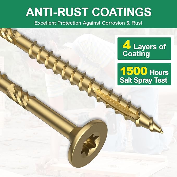 #10 x 2-1/2” Deck Screws, 108Pcs Star Drive Wood Screws, Rust Resistant Timber Screws for Timber/Log/Landscaping Wood, T25 Star Bit Included, Gold