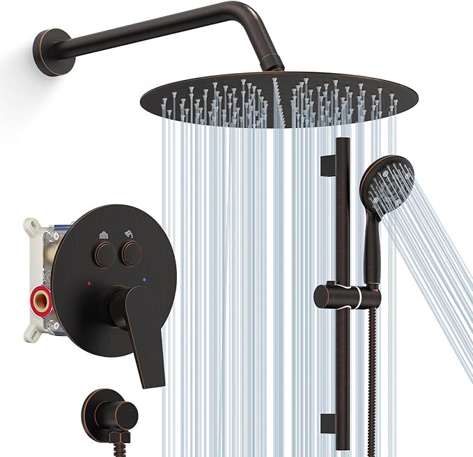 SR SUN RISE Shower Faucet Set - 10 Inch Rain Shower Head with Handheld Spray & Adjustable Slide Bar - Bathroom Shower System Wall Mounted (Valve and Trim Kit Included) - Oil Rubbed Bronze