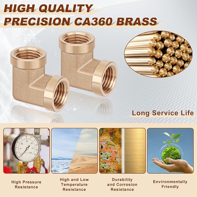 5pcs 1/4” Brass Fittings 90 Degree Barstock Street Elbow 1/4" NPT Female Pipe to 1/4" NPT Female Pipe 1/4 NPT Female Elbow Forged Brass Pipe Fittings