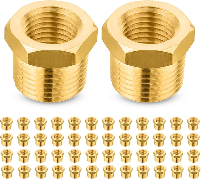 50-PCs HeSun Brass Thread Pipe Fitting, 1/2" NPT Male x 1/4" NPT Female Reducer Hex Bushing Adapter(NPT029-50)