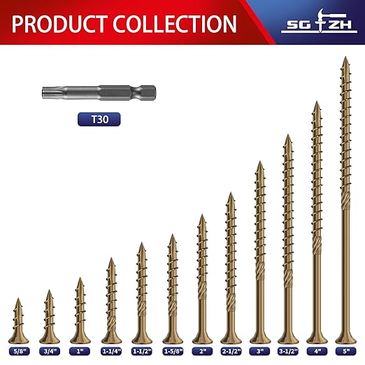 #14 x 7 Inch Deck Screws (172Pcs) 8lb. Carbon Steel, Yellow, Flat Head, Rust Resistant epoxy Coated, with T30 Star Bit