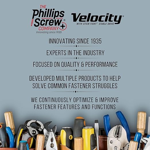 Velocity 2 1/4 Concrete Screws (Flat Head, 1/4") - Includes 12 High-Performance Cement Screws for Concrete with RedSeal Moisture Barrier, 1 PSD ACR Drive Bit and 1 Carbide Concrete Drill Bit