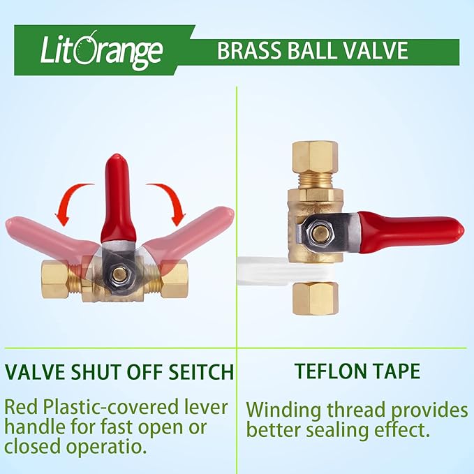 6 Pack Lead-Free Brass Mini Ball Valve Shut Off Switch, 1/4 inch Compression by 1/4 Compression Fitting