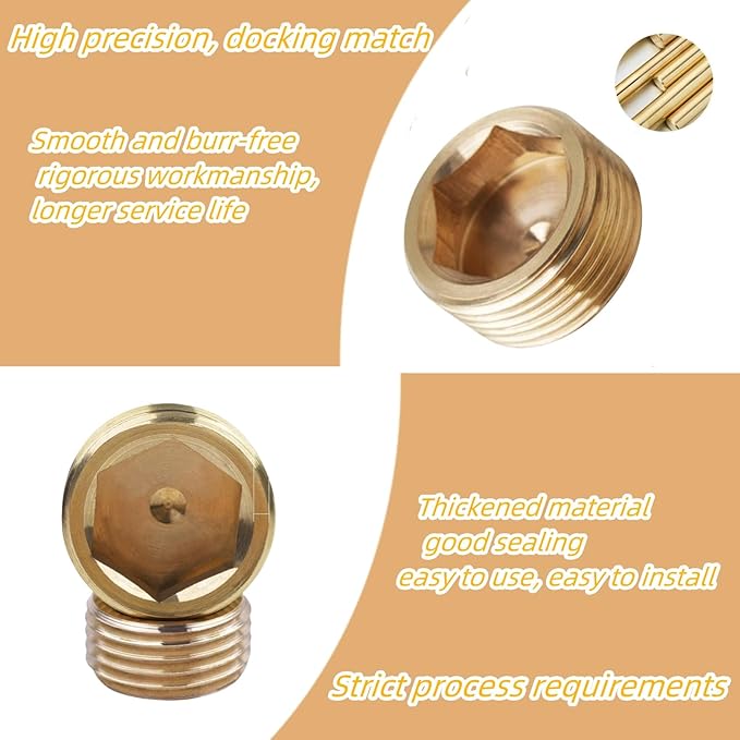 18PCS 1/8" NPT Brass Male Pipe Plug Fitting Hex Counter Sunk Pipe Plug (1/8" NPT)
