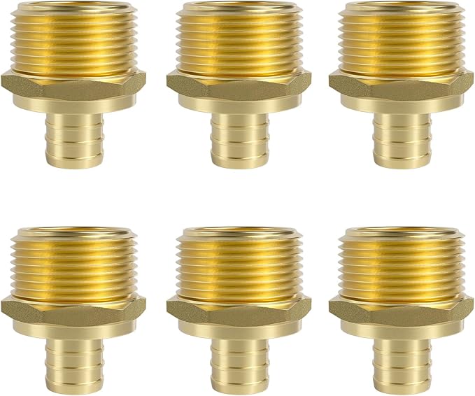 SUNGATOR 6-Pack PEX 3/4" x 1" NPT Male Threaded Adapter Crimp Fitting, No Lead Brass